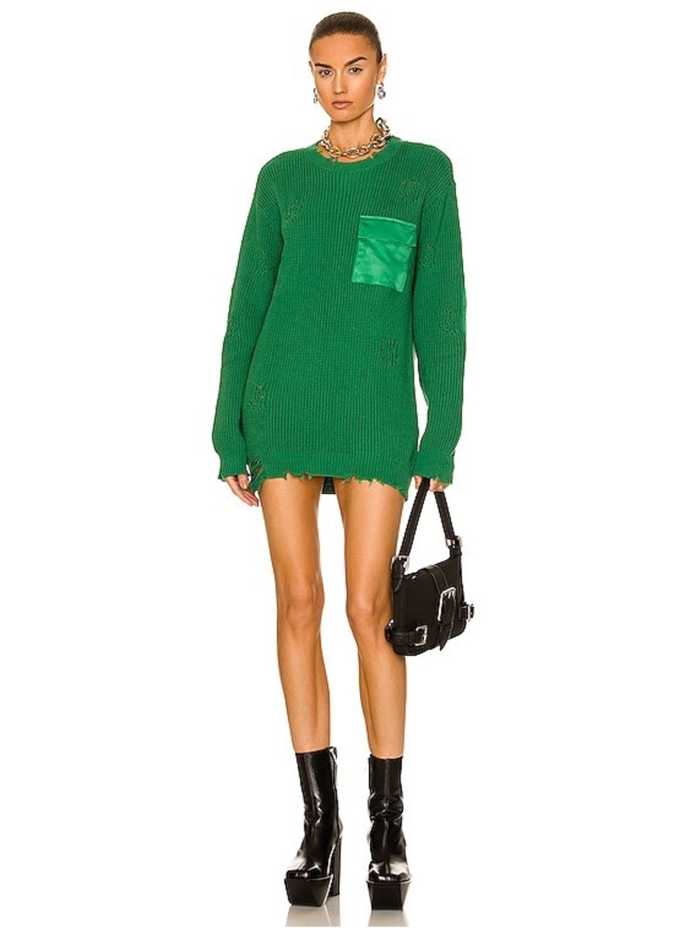 NWT SER.O.YA Devin Distressed Oversized Raw Edge Statement Sweater Green S